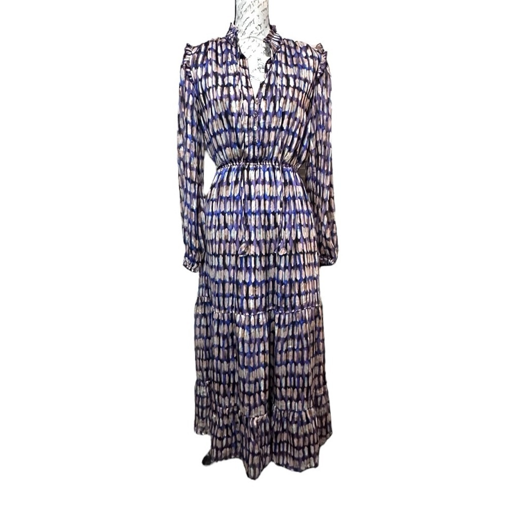 Lost + Wander Long Sleeve Purple & Blue Maxi Boho Dress Size Small NWT